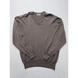 Lord & Taylor Sweater Mens XL Brown Merino Wool V Neck Pullover Knit Made Italy